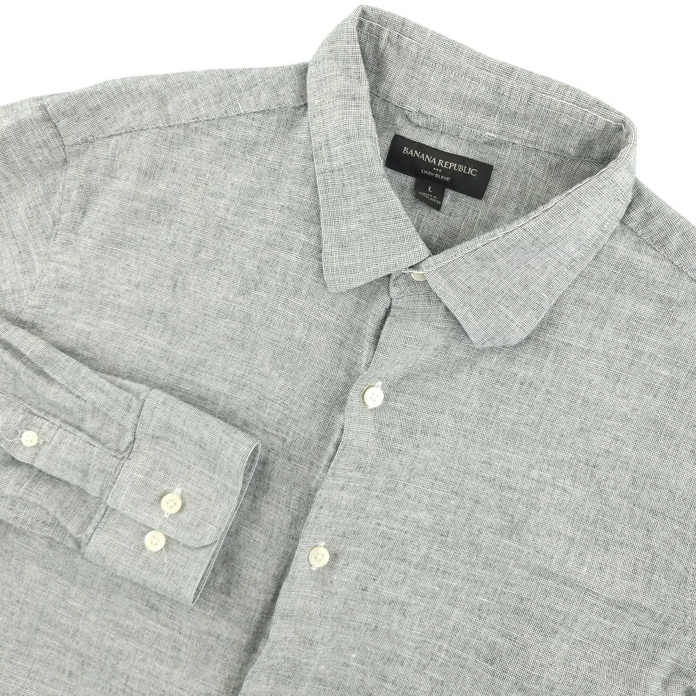 Banana Republic Shirt Mens L Gray Linen Blend Long Sleeve Button Up Casual